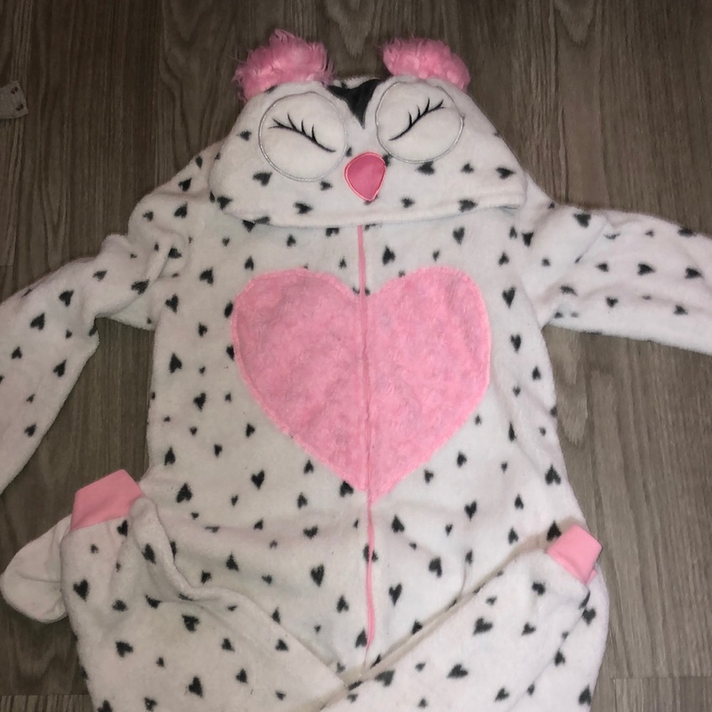 Owl pink, black and white onesie